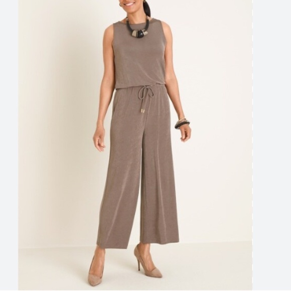 NWT • Chico's Travelers Deep Taupe Tie Waist Jumpsuit size 3 - Picture 2 of 4